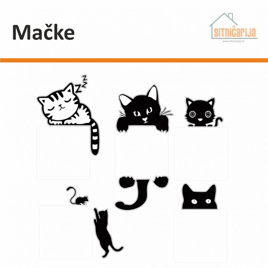 Naljepnice za utičnice i prekidače - Mačke; set od 5 crno-bijelih naljepnica mačaka