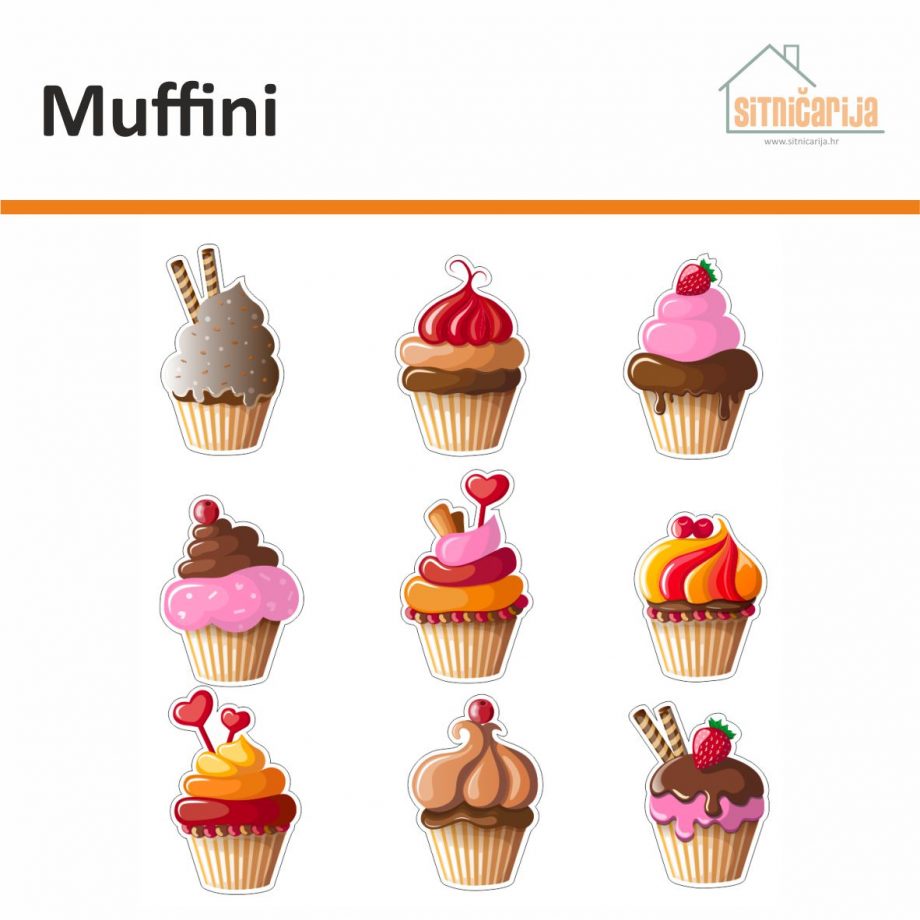 Naljepnice za utičnice i prekidače - Muffini; set od 9 naljepnica u obliku muffina s različitim kremama i dekoracijama