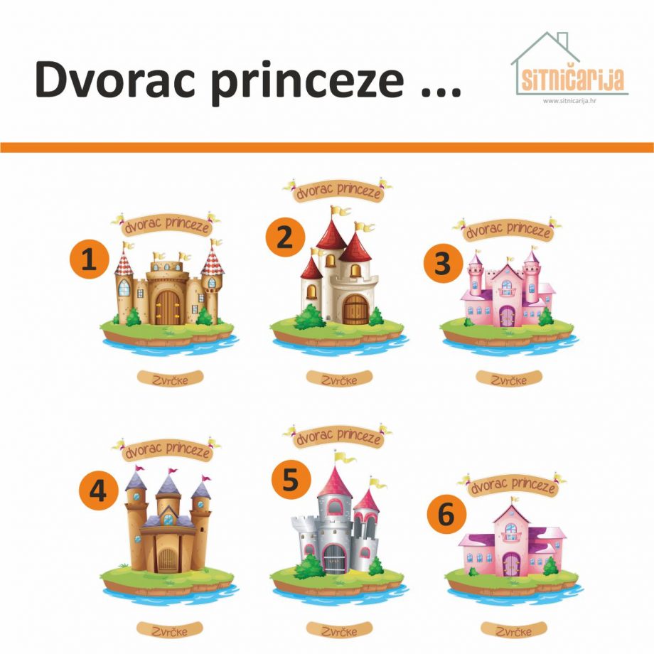 Naljepnice za vrata - Dvorac princeze; serija od 6 naljepnica sa slikama dvoraca ispod kojih se može upisati ime djeteta