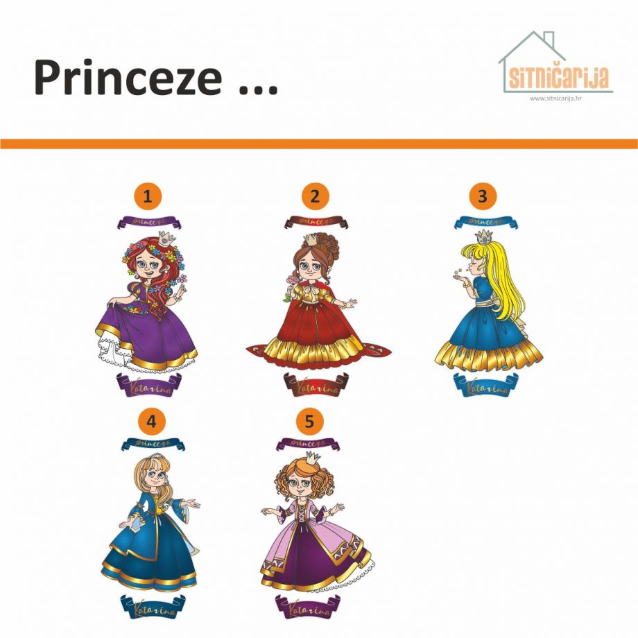 Naljepnice za vrata - Princeze; serija od 6 princeza - uz svaku se veže jedno ime
