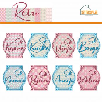 Naljepnice za zimnicu - Sokovi - Retro tema; serija naljepnica nježnih i pastelnih uzoraka za 9 različitih vrsta sokova