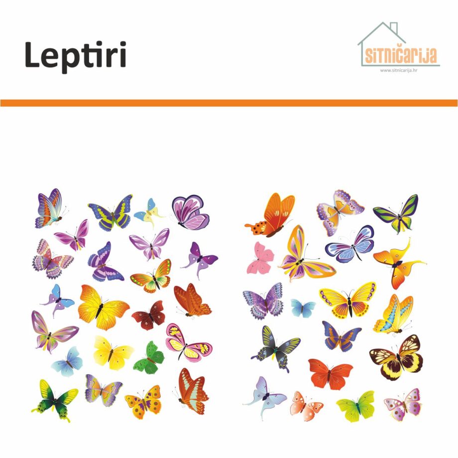 Naljepnice za prozore - Leptiri; set od 42 leptira u različitim bojama