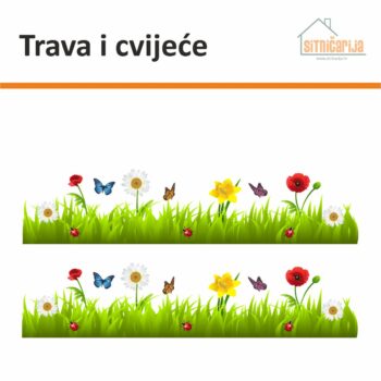 Naljepnice za prozore - Trava i cvijeće čine set od 2 trake travnate površine prošarane šarenim poljskim cvijećem