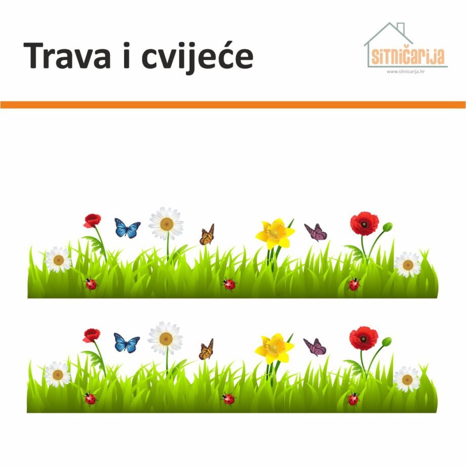 Naljepnice za prozore - Trava i cvijeće čine set od 2 trake travnate površine prošarane šarenim poljskim cvijećem