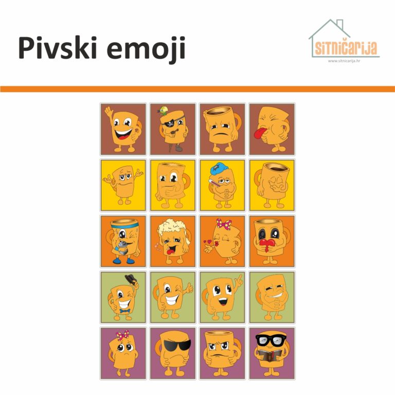 Male naljepnice za sve i svašta - Pivski emoji, set od 20 naljepnica u obliku krigla piva različitih emocija