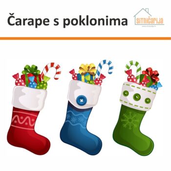 Naljepnice za blagdane - Čarape s poklonima, set od 3 naljepnice u obliku crvene, zelene ili plave čarape ispunjene poklonima