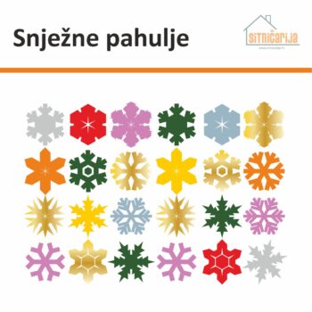 Naljepnice za blagdane - Snježne pahulje; set od 24 pahulje raznih boja koje se lijepe na prozore