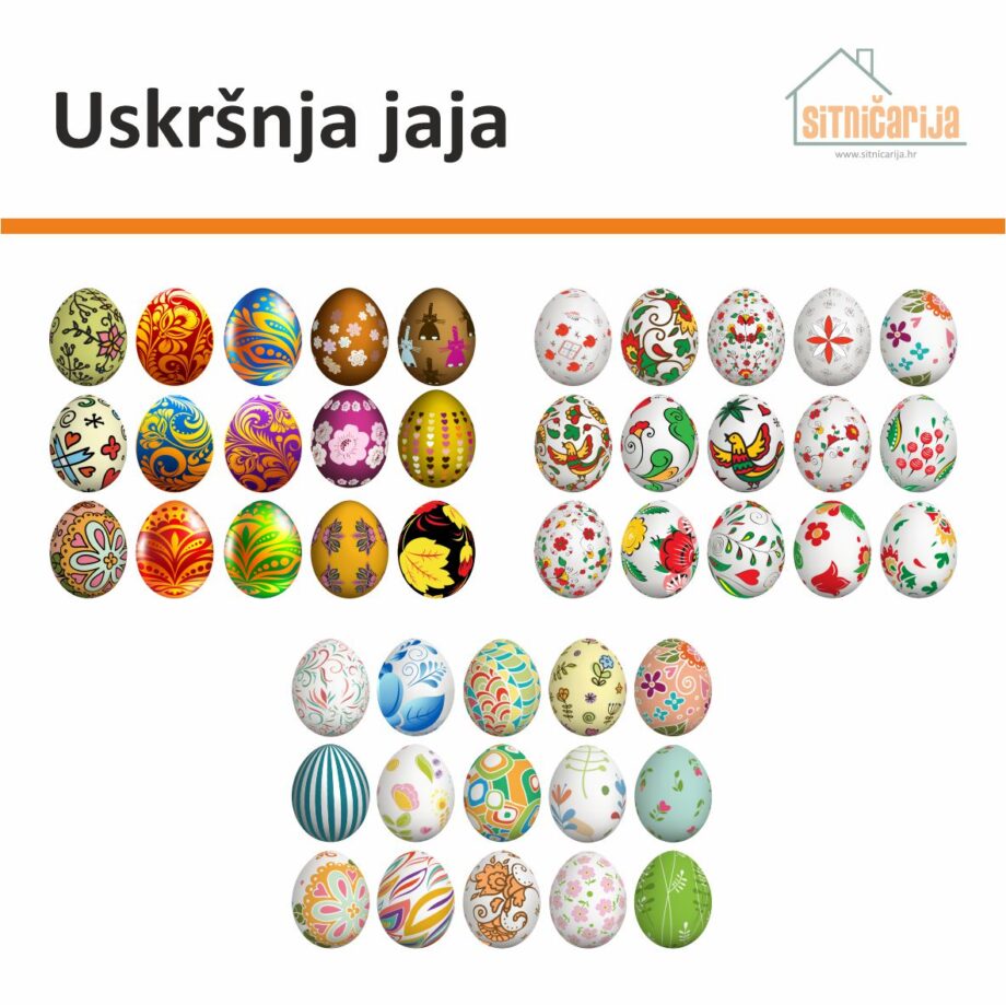 Naljepnice za blagdane - Uskršnja jaja; set od 45 naljepnica u obliku pisanica različitih uzoraka i boja