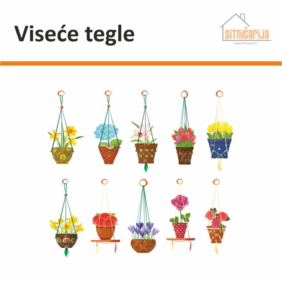 Naljepnice za prozore - Viseće tegle; set od 10 naljepnica koje prikazuju šarene tegle s različitim proljetnim cvijećem
