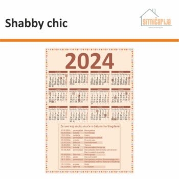 Kalendar naljepnica Shabby chic - kalendar za tekuću godinu u bež i smeđim tonovima, plus izdvojena tablica svih praznika i blagdana