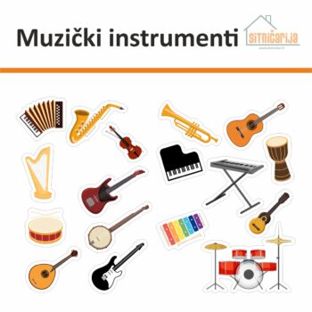 Male naljepnice za sve i svašta - Muzički instrumenti; set od 17 naljepnica muzičkih instrumenata - gitara, violina, bubnjevi samo su neki od njih