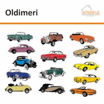 Male naljepnice za sve i svašta - Oldtimeri; set od 14 nacrtanih automobilskih klasika prošlog stoljeća